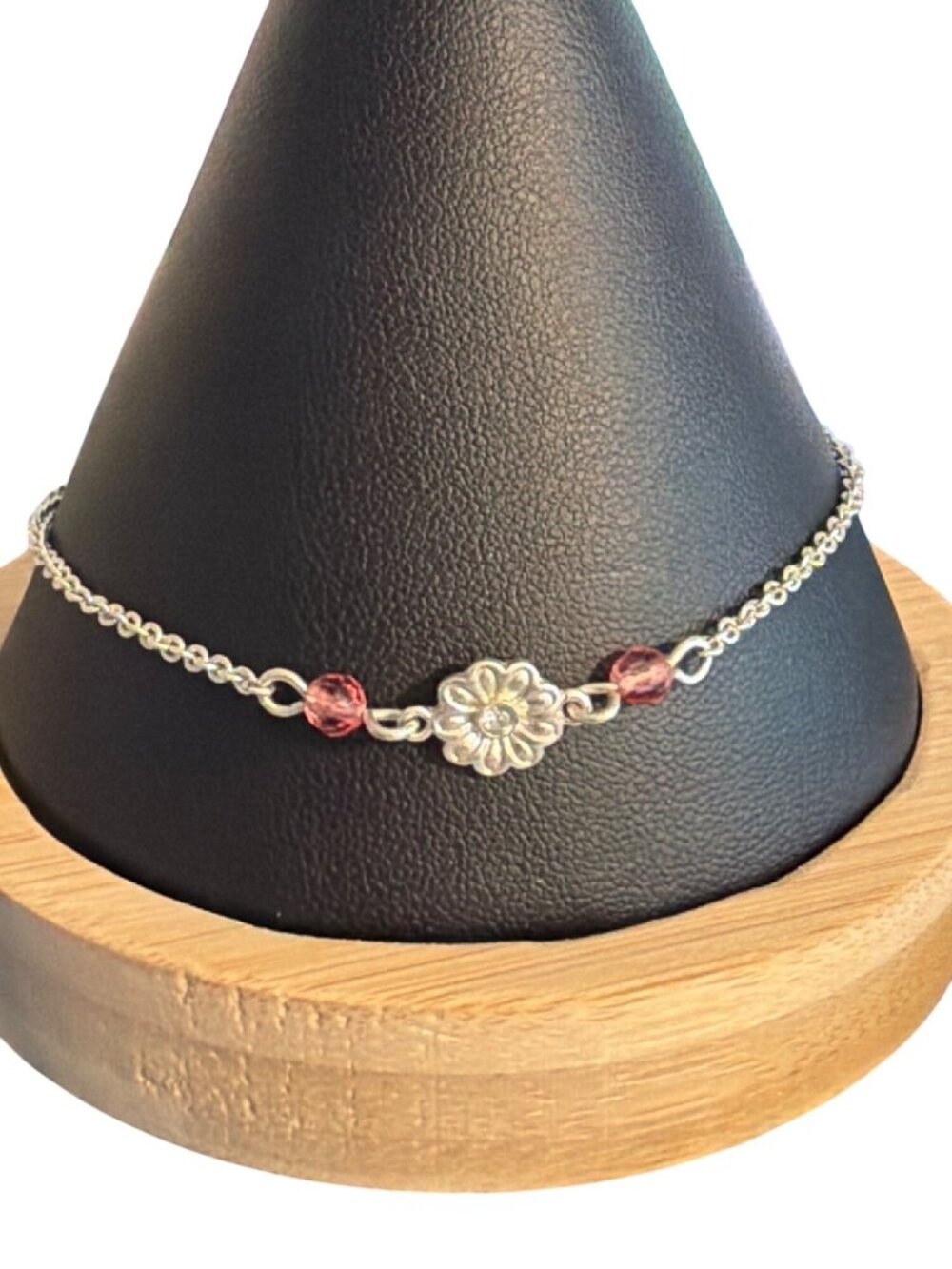 Vintage Avon SAQ Silver Tone Bracelet Anklet Flower Clear Pink Rhinestones 10"